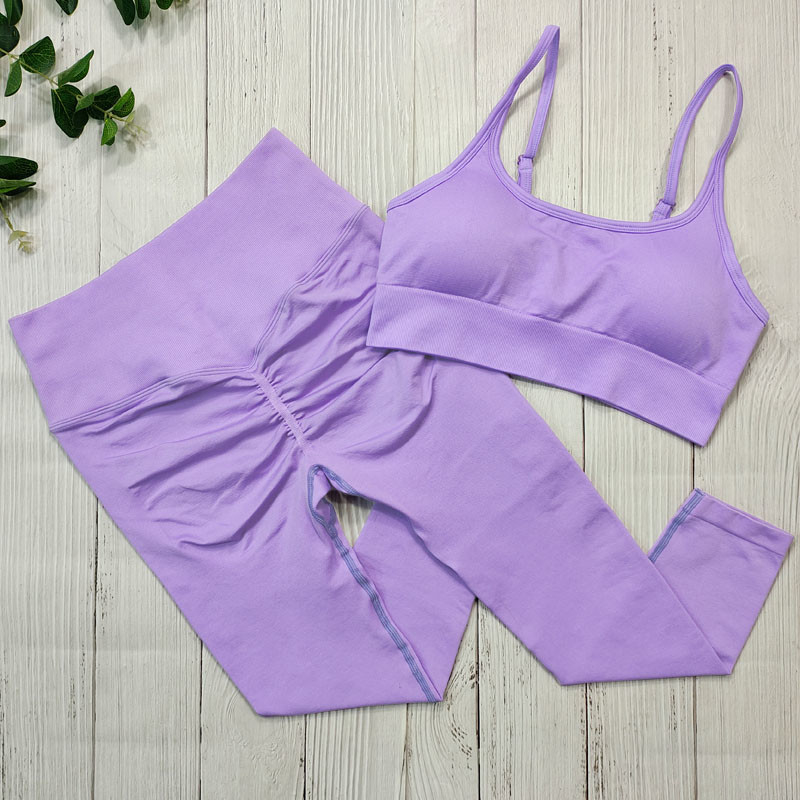 Women Seamless Yoga Set 2 Piece Workout Sport Bra With High Waist Shorts Leggings