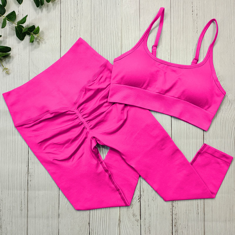 Gym Yoga Outfit For ladies Seamless 2 Piece Workout High Waist Leggings With Sport Bra Set