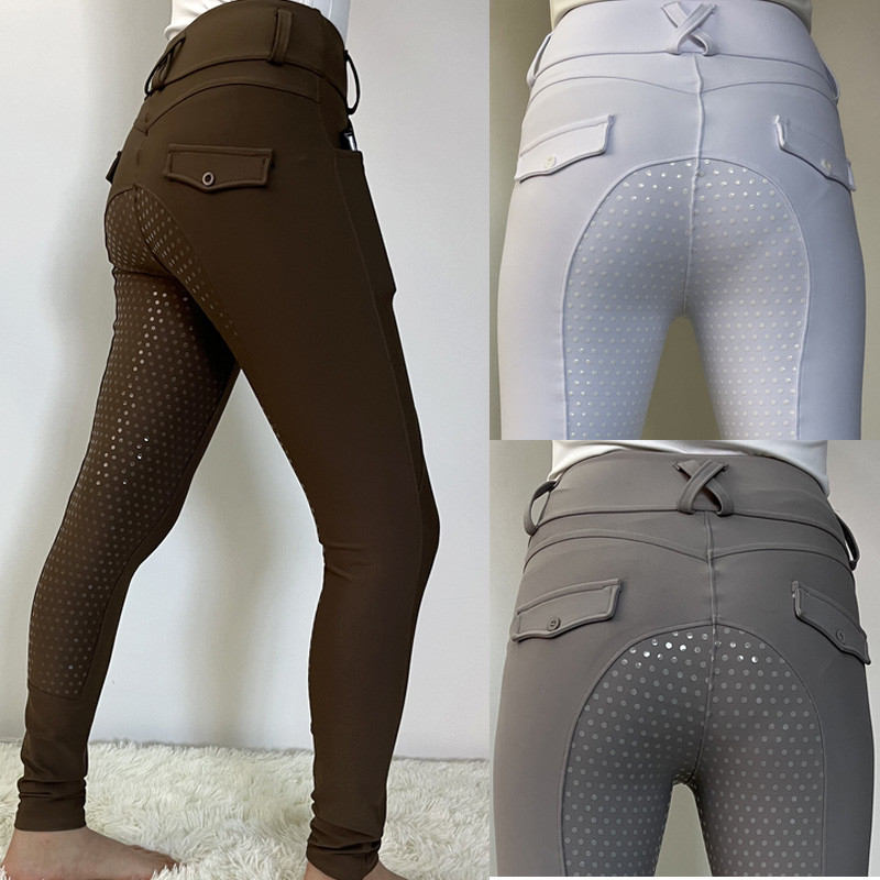Brown Silicone Horse Riding Pants High Elastic Equestrian Jodhpurs Breeches Women