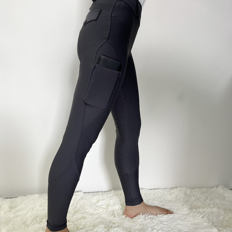 Grey Girls Polyester Horse Riding Pants Side Pocket Equestrian Breeches With Silicone