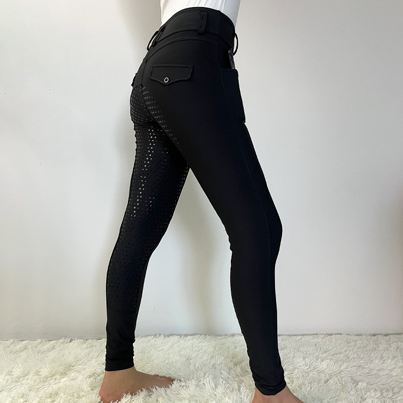 Black Horse Riding Jodhpurs Women Four Way Stretch Breeches With Silicone