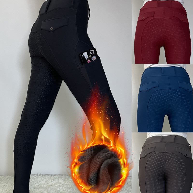 Black Warm Horse Riding Pants Women Equestrian Clothing 320gsm