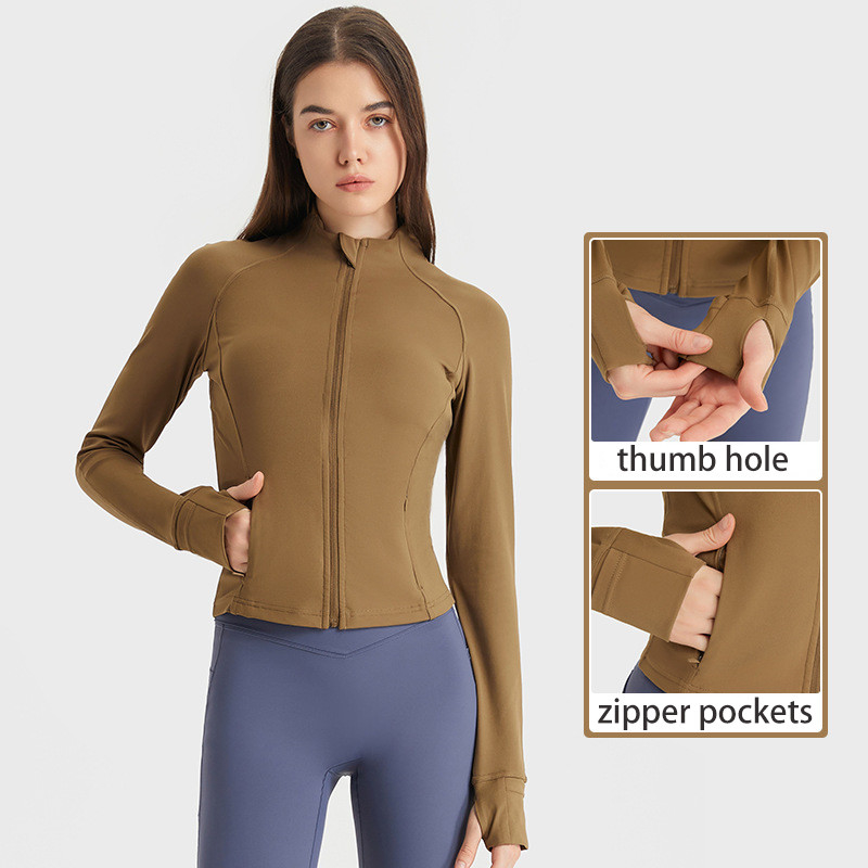 Zipper Pocket Horse Riding Tops Stand Collar Equestrian Jackets With Thumb Hole