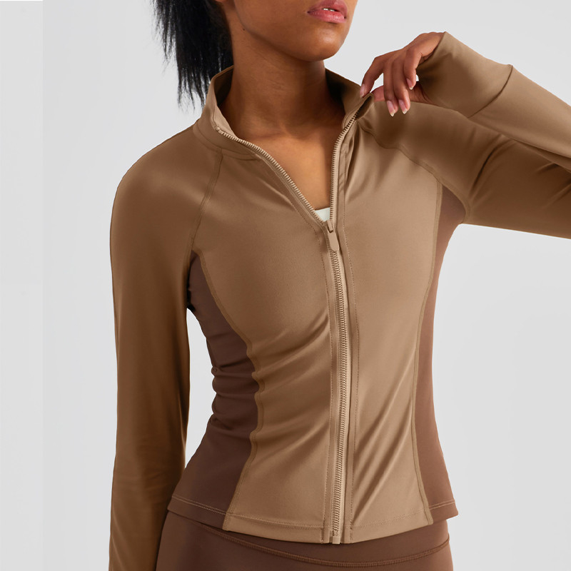 Nylon Women's Horse Riding Tops Color Blocked Non Slip Zip Top Coat