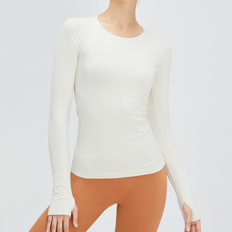 Seamless Long Sleeve Women Sports Equestrian Riding Tops With Thumb Hole