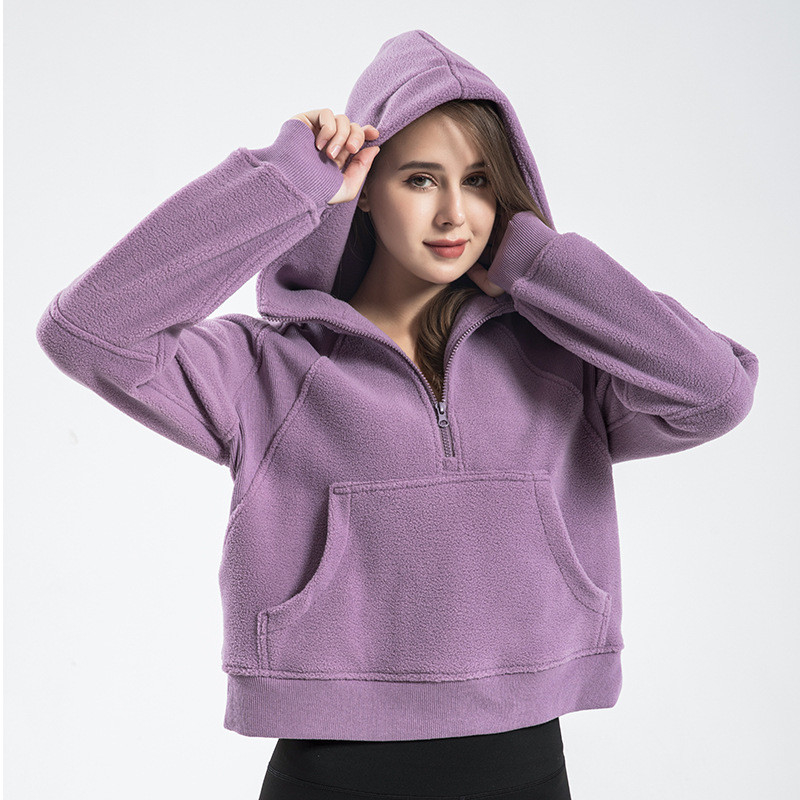 Warm Polar fleece Half Zipper Women Over Size Equestrian Hoodie Ladies