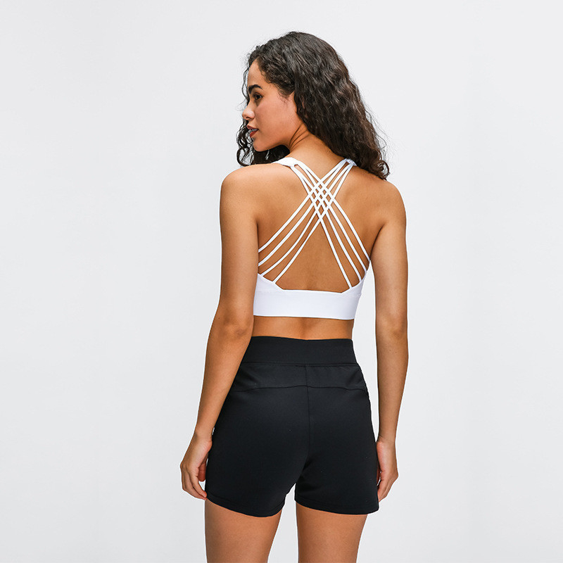 Longline Womens Padded Womens Sports Bra Widened Hem Shockproof Cross Back