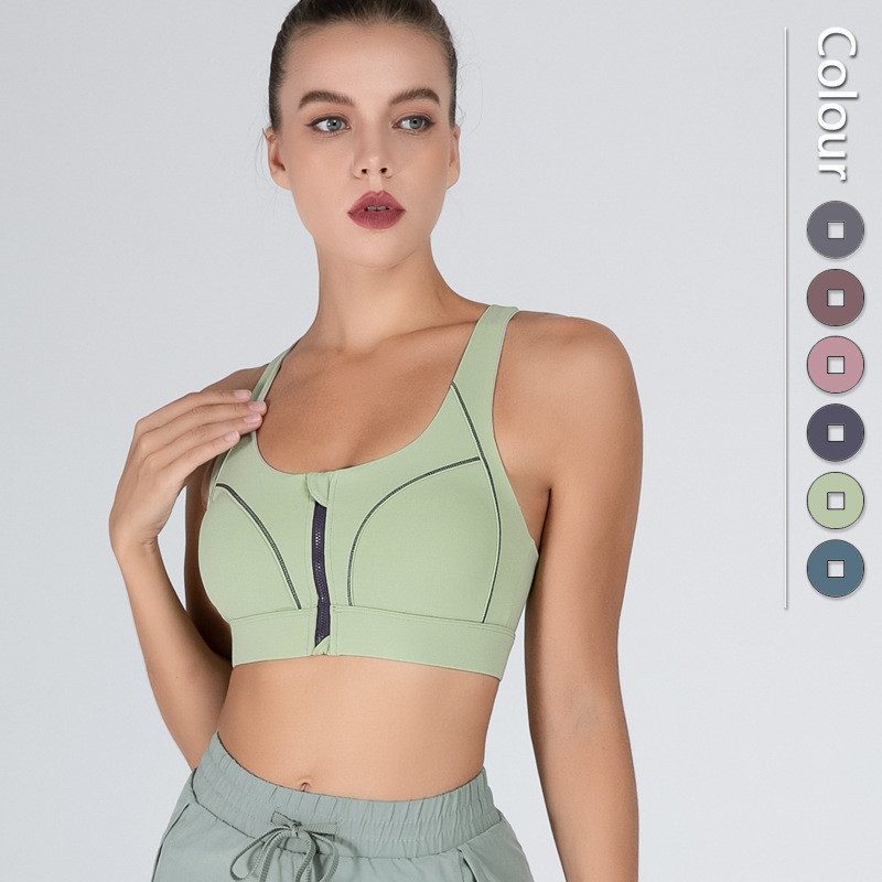 Full Cup Front Zipper Sports Bra Shockproof Fitness High Strength