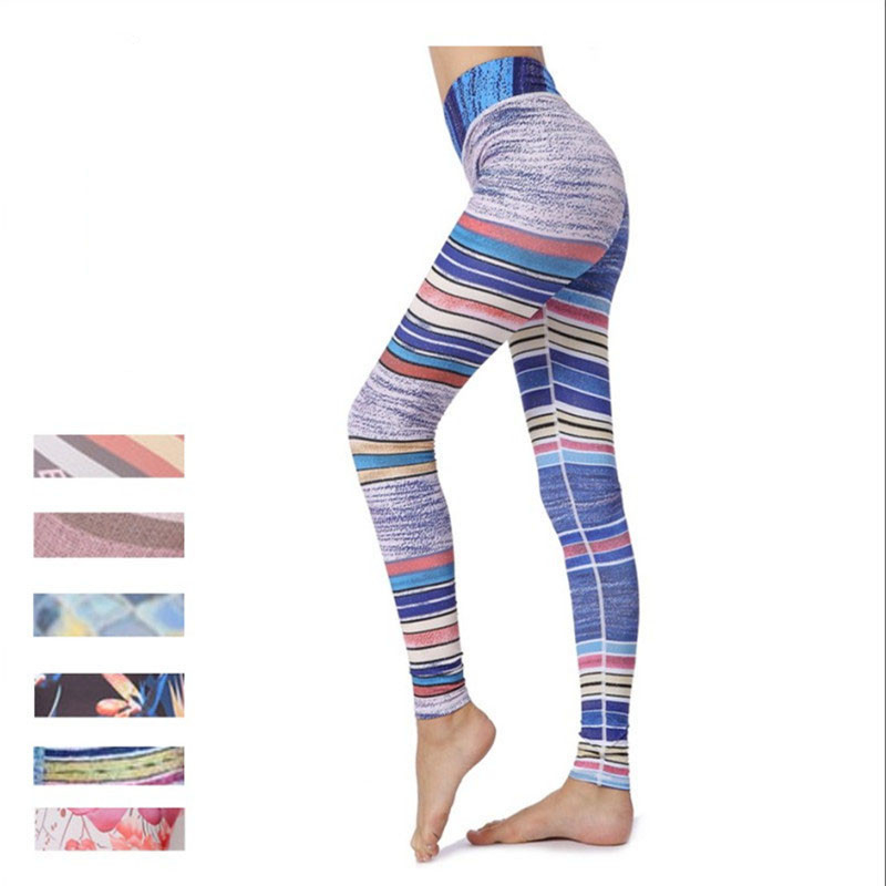 Multicolor Moisture Wicking Workout Patterned Yoga Pants Rainbow Color Polyester Spandex