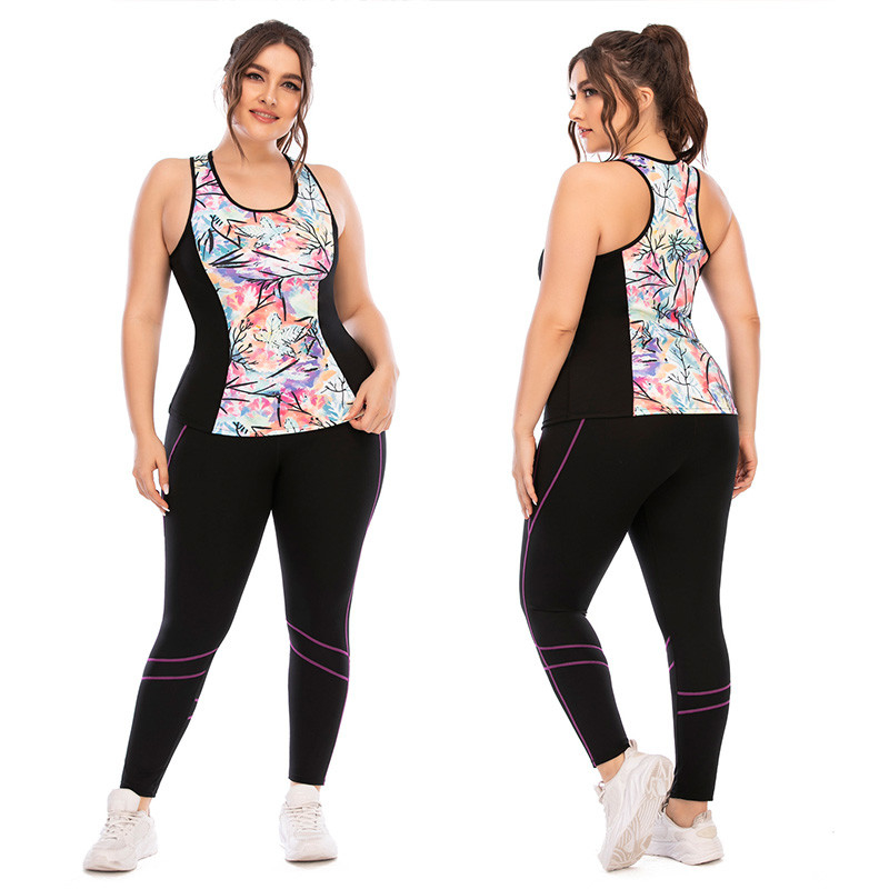 Nylon Plus Size Crop Top And Leggings Printed Quick Drying Yoga Set clothes