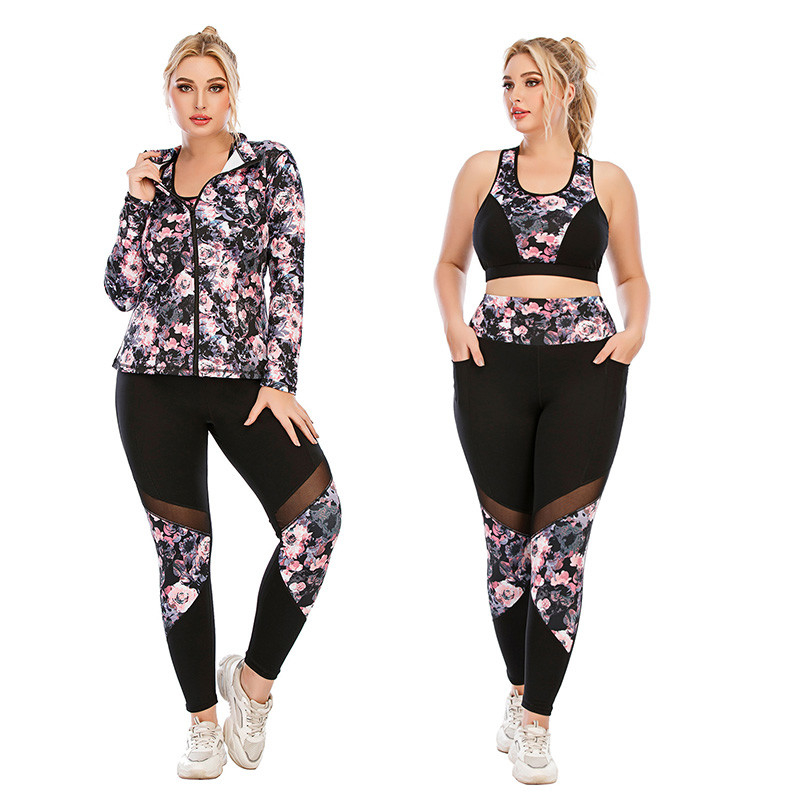 3XL Plus Size Workout Clothes Set Moisture Wicking Oversize 3 Piece Yoga Set