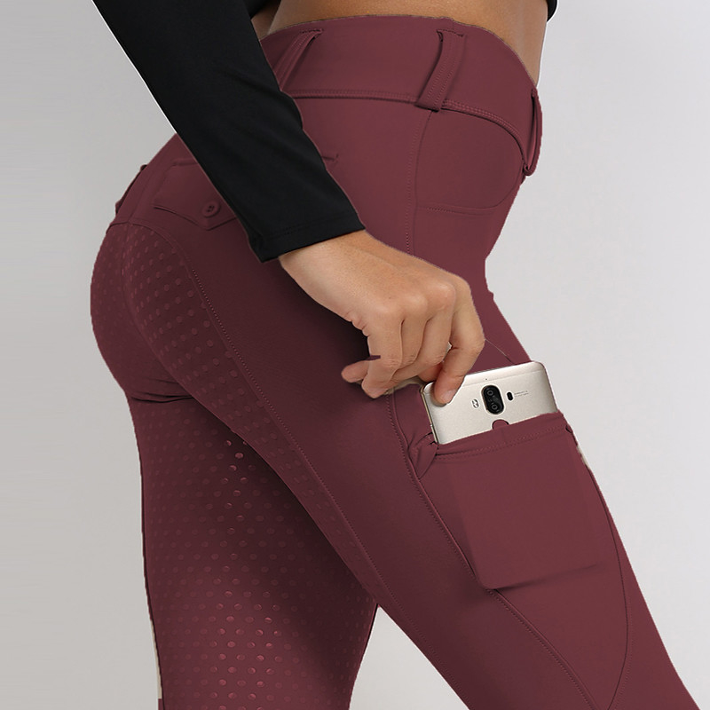 Women Burgundy Riding Breeches Quick Dry Silicone Grip Full Seat Riding Breeches