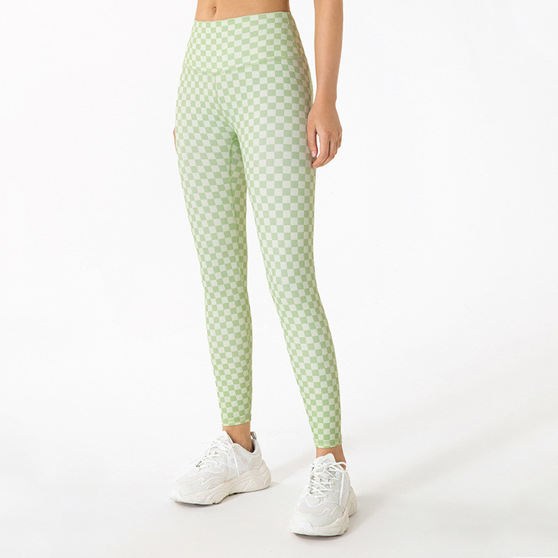 Sweat Wicking Workout Womens XL Yoga Pants Checkerboard Grid High Waisted