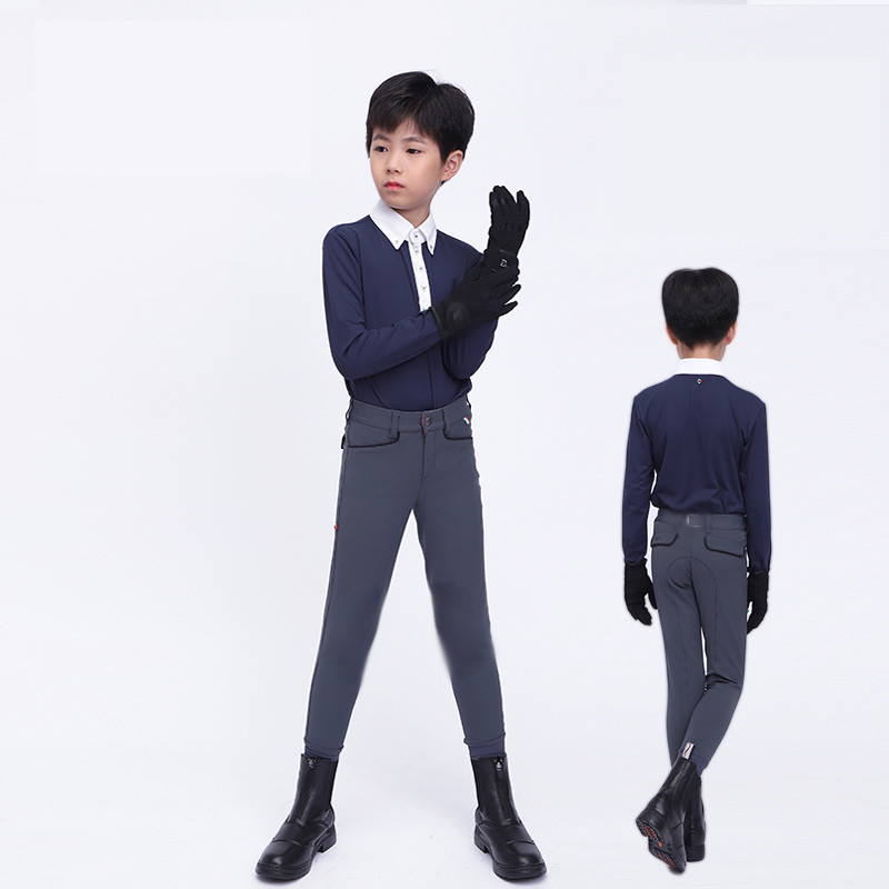 Quick Drying Childrens Horse Riding Tights Knee Silicone Navy Blue Riding Leggings