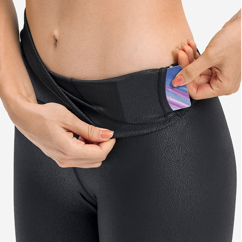Hidden Pocket Yoga Pants Nude Gilded Women Matte Faux Leather Leggings