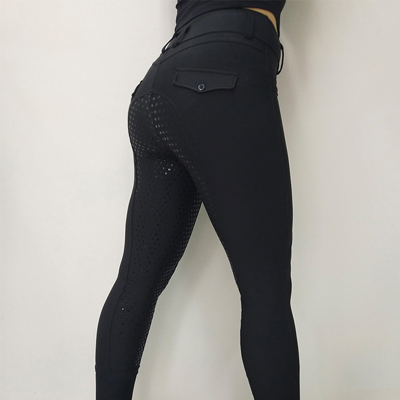 Compression High Waisted Riding Breeches Woman Full Seat Black Equestrian Leggings