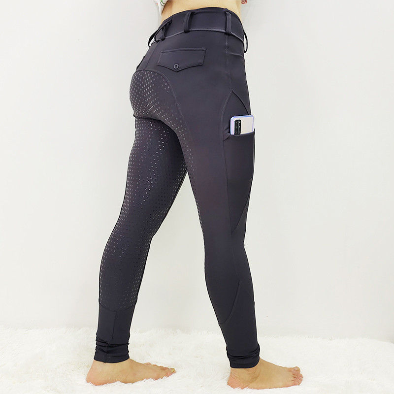 Grey Equestrian Horse Riding Pants Leggings Full Seat Silicone