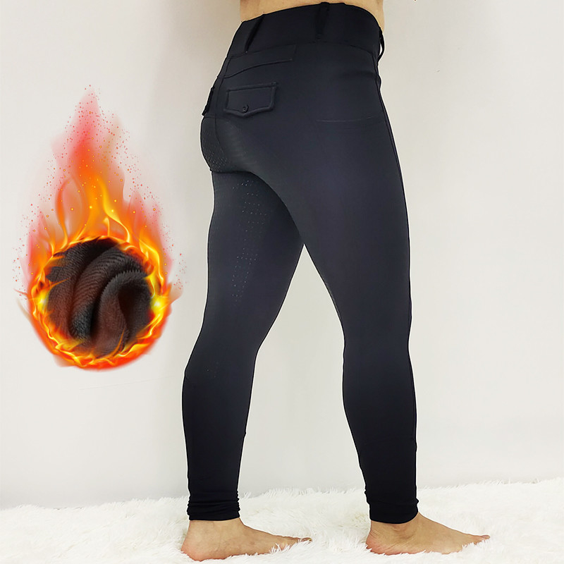 Side Pocket Horse Riding Pants Brushed Keep Warm Equestrian Riding Leggings