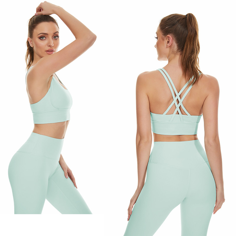 Nylon Light Green Lightweight Women Yoga Bra Sets Active Stretch Yoga Fitness Leggings