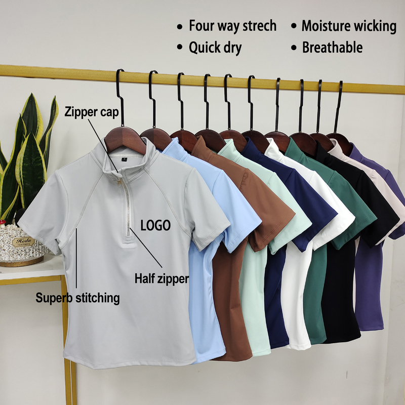 11 Colors Horse Riding Short Sleeve Shirt With Half Zipper Four Way Stretch Equestrian Base Layer
