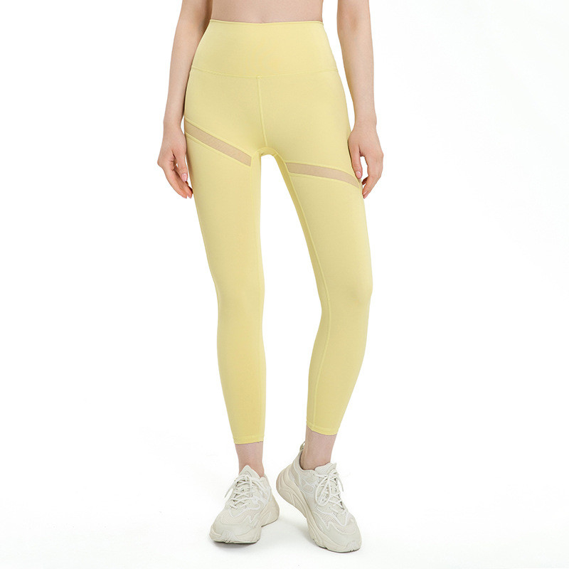 Traceless Mesh Breathable Yoga Pants Capri Women High Waist Nude Sports Tights