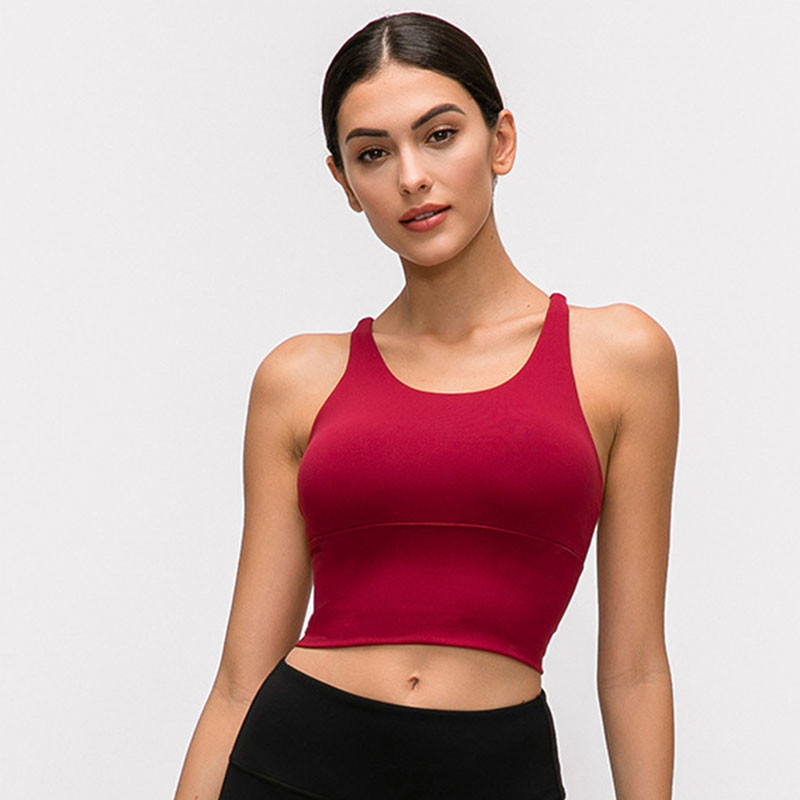 Solid Color Fine Shoulder Strap Sports Bra Cross Back Sports Underwear