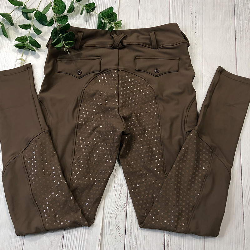 Dark Brown Four Way Stretch Equestrian Tights Full Silicone Women Riding Leggings