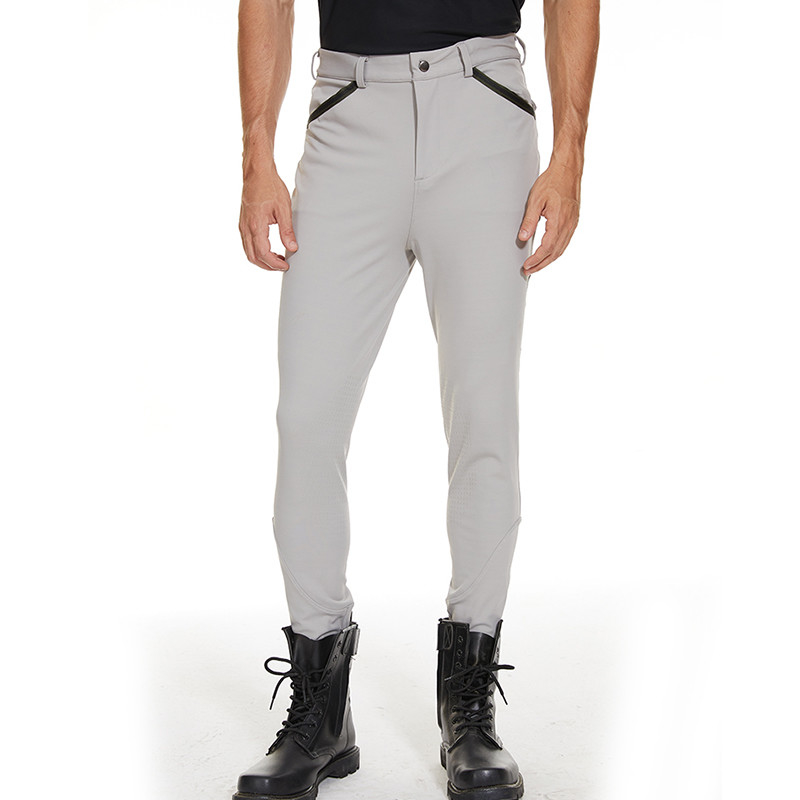 Gray XL Men Equestrian Leggings Polyester Knee Silicone Horse Riding Breeches Pocket