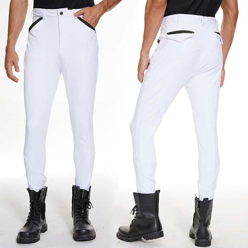 RTS White Men's Breeches High Etastic Equestrian Pants Knee Silicone Grip
